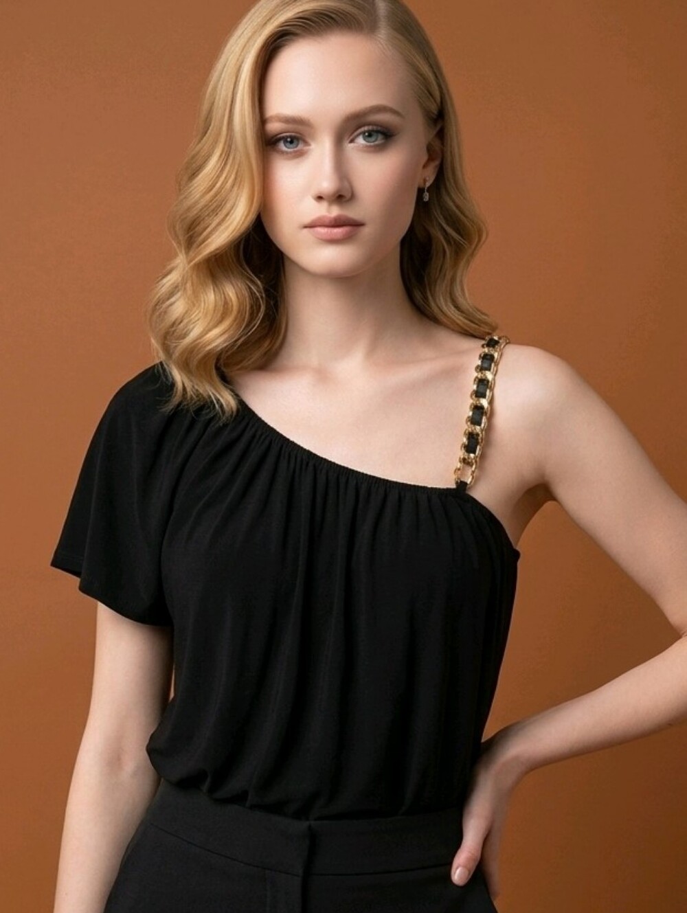 SKY Black Top with Gold Hardware Accent Strap
